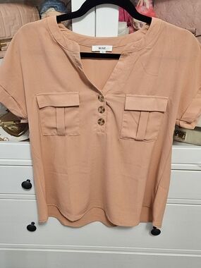 MINE Women's Peach Utility Pocket Button-Front Top